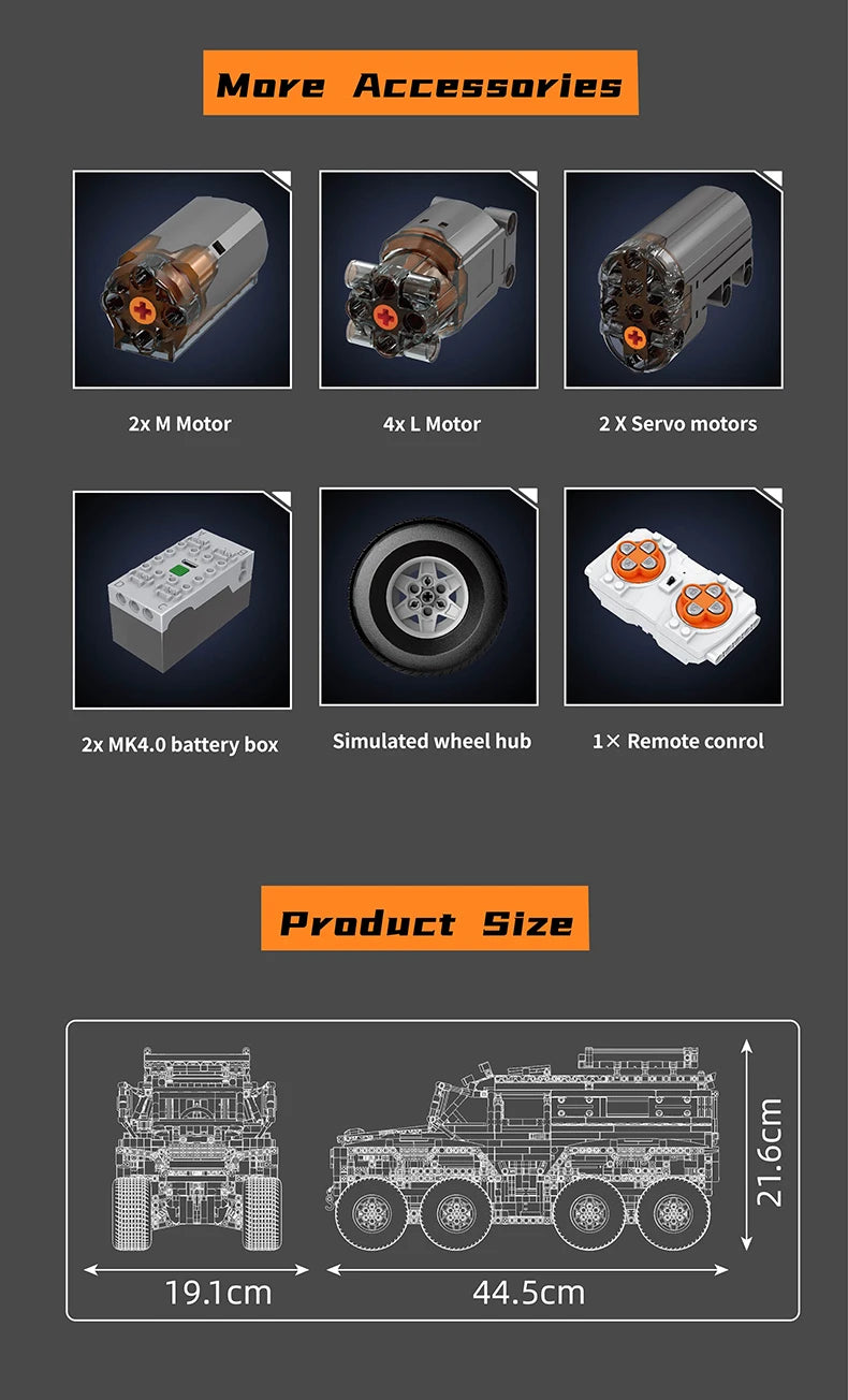 Mould King 13088 13089 Technical Car Toys The RC Avtoros Shaman 8x8 Building Block Assembly Car Brick Set Kids Christmas Gift.