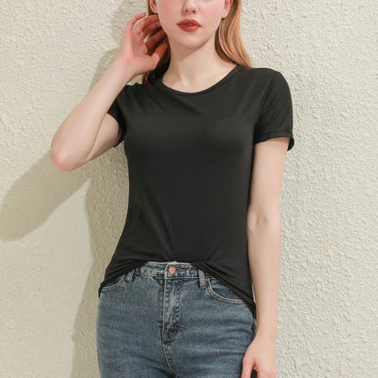 2024 Kurze T-Shirts Sommer Damen Kurzarm Rundhals Casual Bluse Shirts Einfarbig Tops Schwarz / Weiß