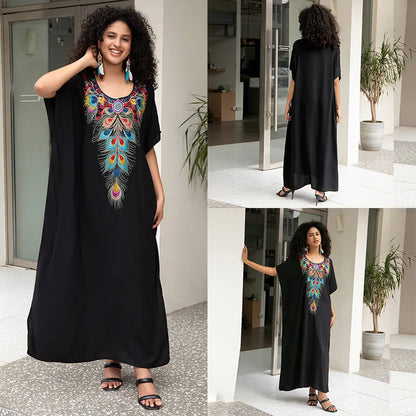 Badeanzug Vertuschungen Stickerei V-Ausschnitt Kurzarm Bad vertuschen für Frauen Kaftan Kleider