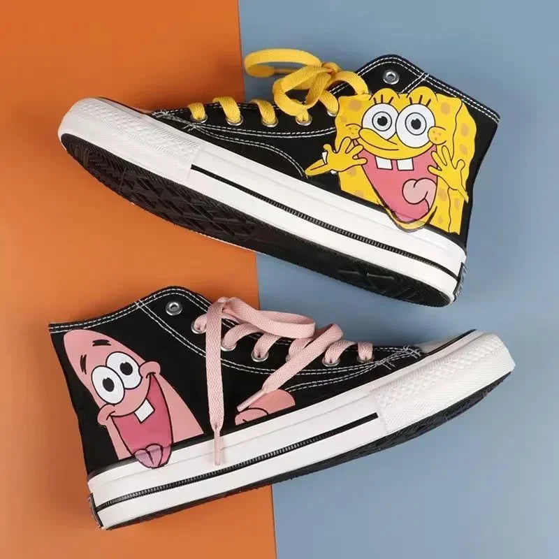 Summer new student Spongebob Squarepants High top canvas shoes cute girl cartoon street sneakers.