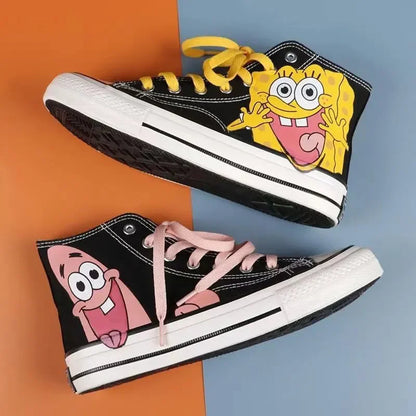 Summer new student Spongebob Squarepants High top canvas shoes cute girl cartoon street sneakers.