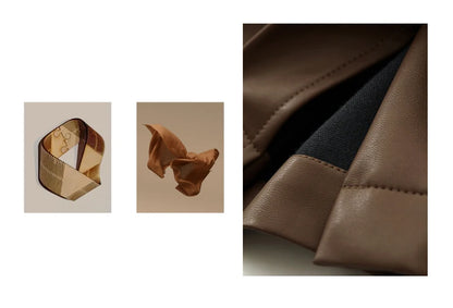 AMII Minimalist Casual Pants for Women 2025 Autumn Clothing PU Leather Loose Straight Pants Slit Office Lady Trousers 12343250.