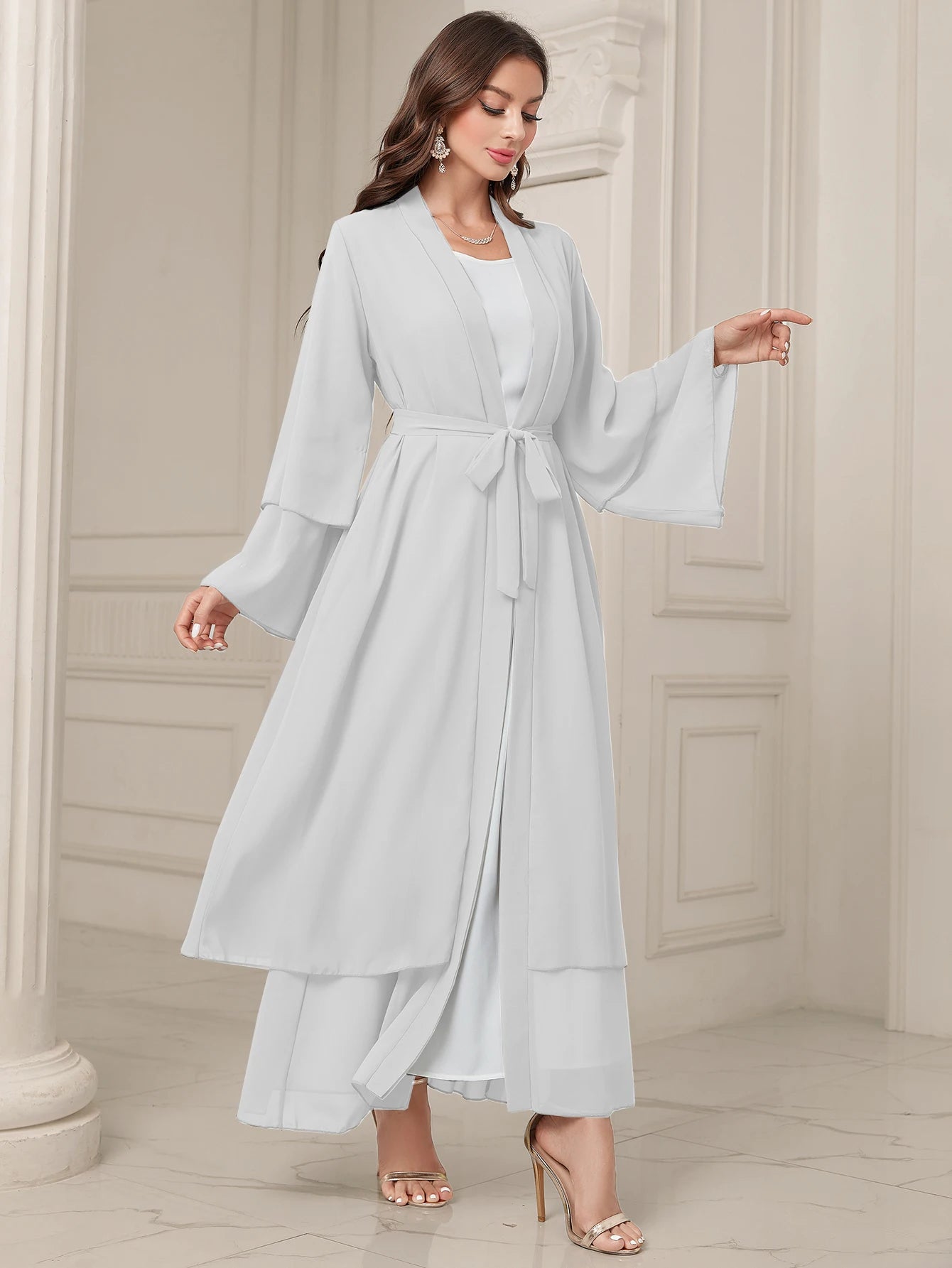 Ramadan  Islamic kebaya  Without Hijab, Long Sleeve Open Front Casual Abaya, Women's Clothing.