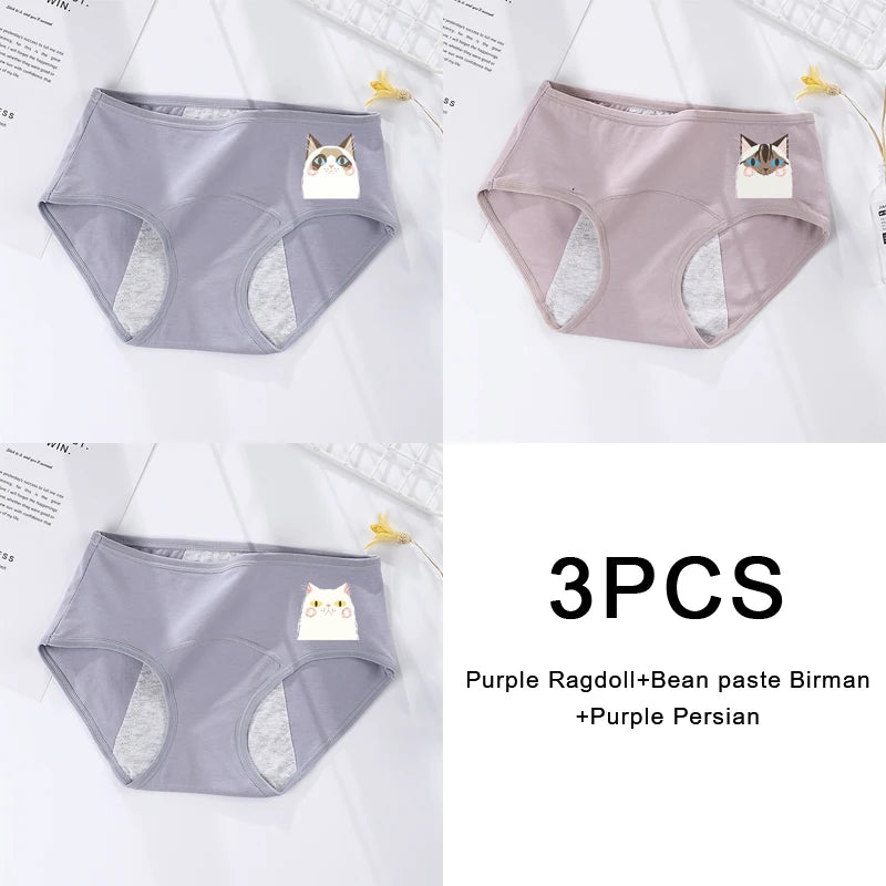 3PCS/set Women's menstrual briefs large flow postpartum water absorption leakproof briefs women's pure cotton menstrual briefs.