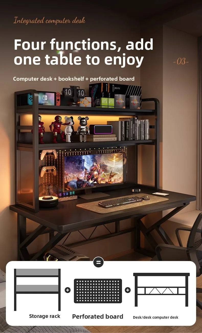 Schreibtisch, Bücherregal, integrierter Schreibtisch mit Lochbrett, Schlafzimmer, E-Sport-Tisch, Desktop-Computertisch