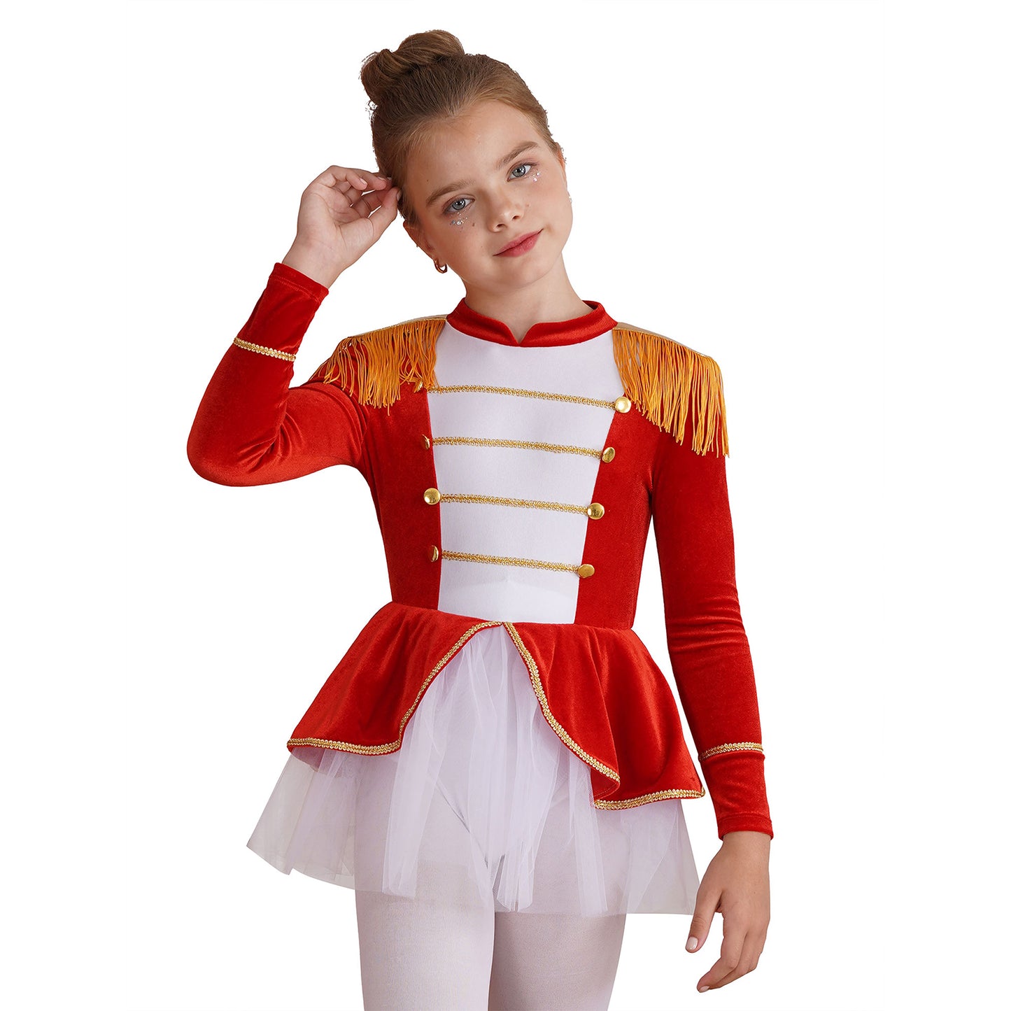 Kinder Mädchen Halloween Weihnachten Karneval Zirkus Zirkusdirektor Cosplay Performance Kostüm Langarm Mesh Trikot Tutu Kleid