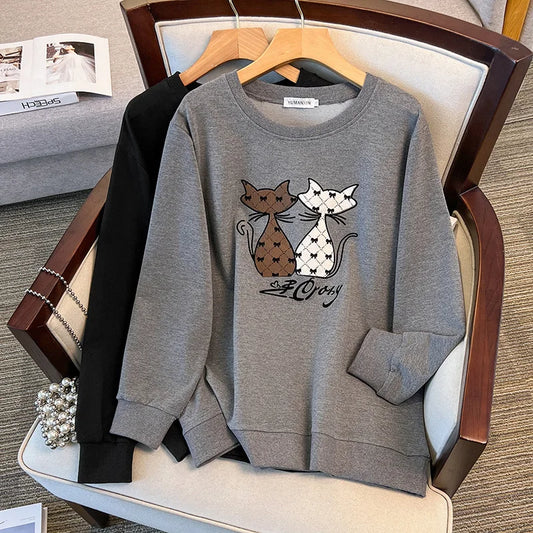 175 kg Plus Size Damen Büste 170 Herbst Cartoon Langarm Sweatshirt Schwarz Grau 5XL 6XL 7XL 8XL 9XL
