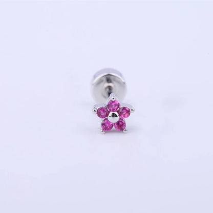New Trendy Shiny Rose Red Color Zircon 316L Stainless Steel Ear Bone Nail Y2K Gothic Love Heart Small Earrings for Women Jewelry