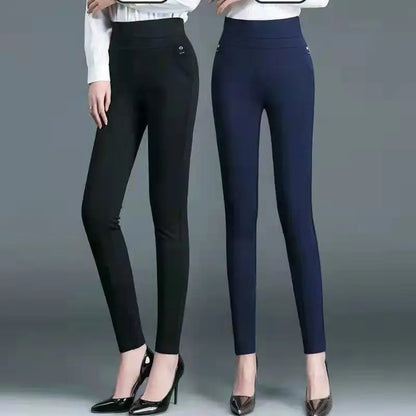 Büro Dame Koreanische Mode Gerade Hosen Weibliche Elastische Band Hohe Taille Feste Große Größe 5XL Frauen Herbst Elegante Hosen 2023