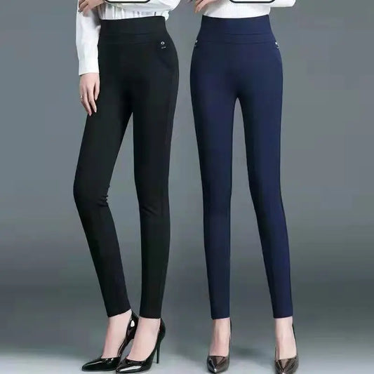 Büro Dame Koreanische Mode Gerade Hosen Weibliche Elastische Band Hohe Taille Feste Große Größe 5XL Frauen Herbst Elegante Hosen 2023