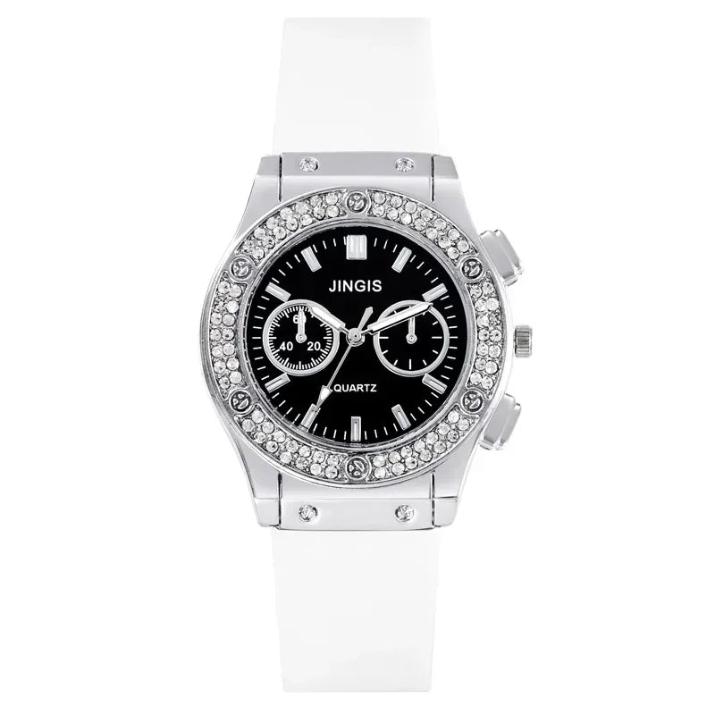 Fashion Women Watches Luxurious Brand Casual Diamond Female Rubber Quartz Wristwatches Simple Sport Clock Relogio Feminino.