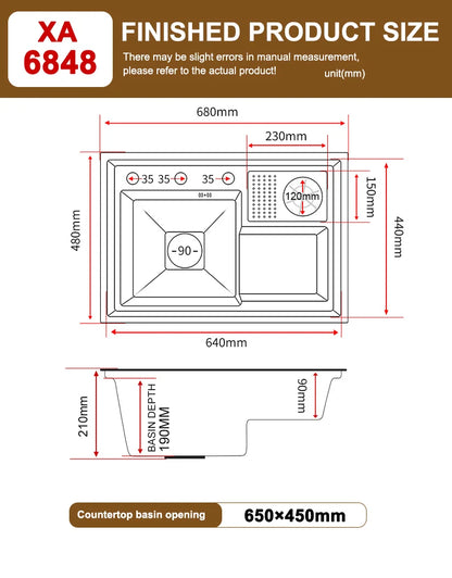 Neues abgestuftes Edelstahlspülbecken für die Küche, multifunktionale Tassenwaschbecken, Geschirrspülbecken, großes Einzelschlitz-Waschbecken