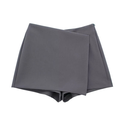 Women Fashion Asymmetric Pareo Style Self Overlay Shorts Skirts Vintage High Waist Side Zipper Female Skort Mujer.