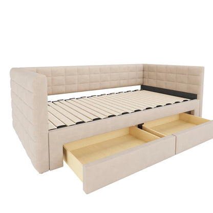 3-in-1 ausziehbares Schlafsofa 90 x 190 cm, Multifunktionsbett mit Schubladen, Einzel-/Doppelbett, Baumwolle und Leinen (Matratze nicht im Lieferumfang enthalten)