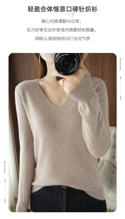 Neue Kaschmir frauen V-ausschnitt Pullover Spitze Neck Aushöhlen Design Beiläufige Gestrickte Lange Hülse frauen Pullover Herbst Und winter