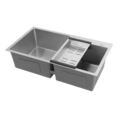 Bymaocar 78 * 43 * 21 cm Edelstahl-Küchenspüle, Doppelschüssel-Küchenspüle, Küchenspüle mit Abflusskorb