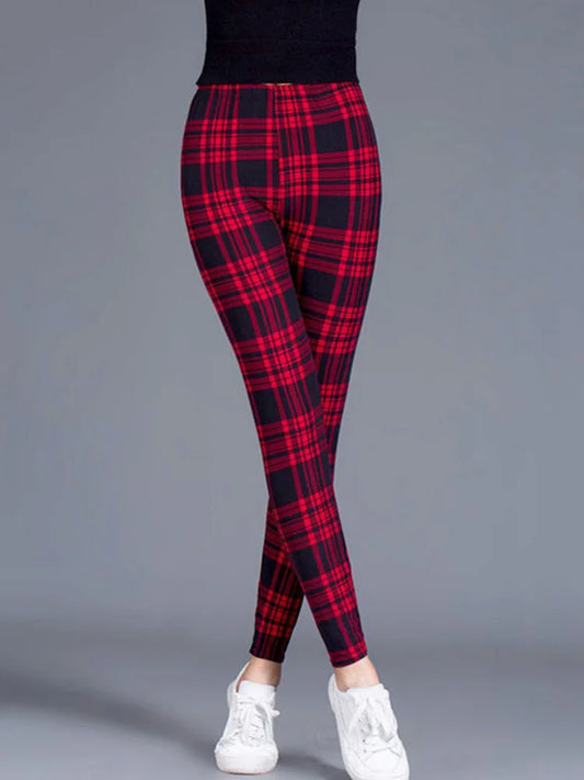 CUHAKCI Mode Plaid Druck Leggings Frauen Sexy Fitness Leggins Grid Floral Streifen Hosen Hohe Taille Bleistift Hosen