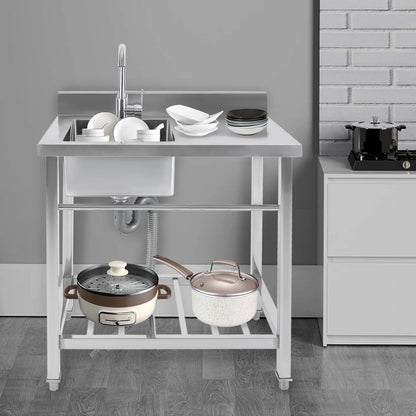 Edelstahl-Küchenspüle, freistehende Einzelschüssel-Werkbank für den Außenbereich, quadratische Küchenspülen, Tragfähigkeit 100 kg