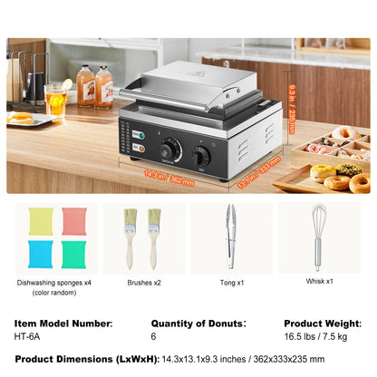 SucceBuy 6/12 Hole Electric Donut Maker Commercial Doughnut Machine with Non-stick Surface Double-Sided Heating Waffle Machine.