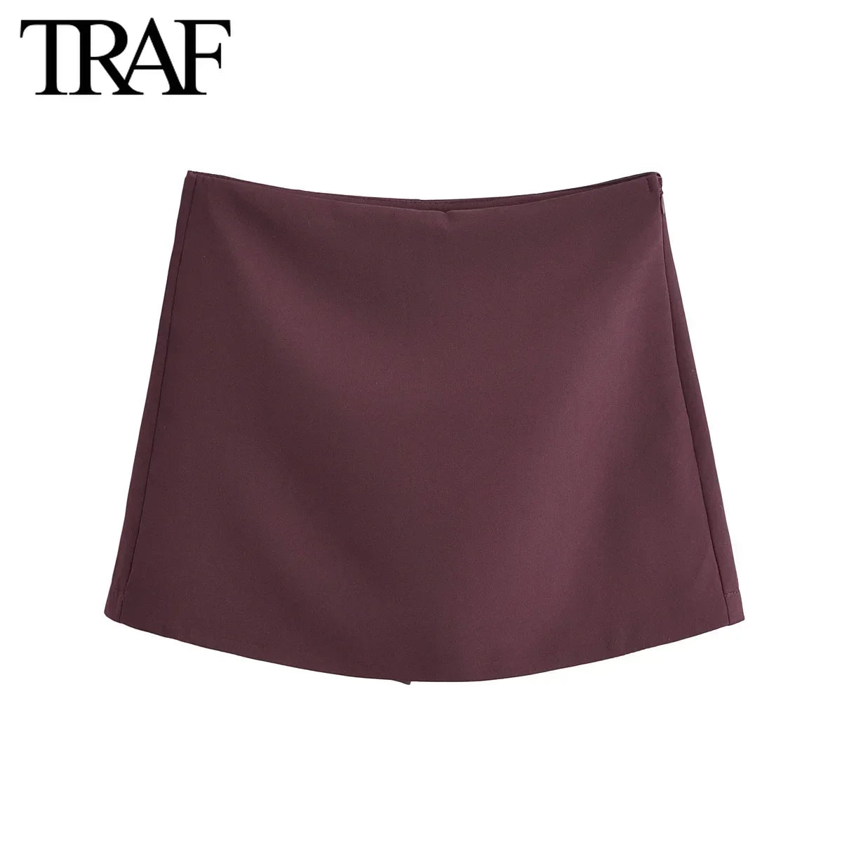 TRAF Shorts for Women Fashion Autumn Winter New Comfortable Casual Solid Color Side Zip Middle-waisted A-line Culotte Skirt Pant.