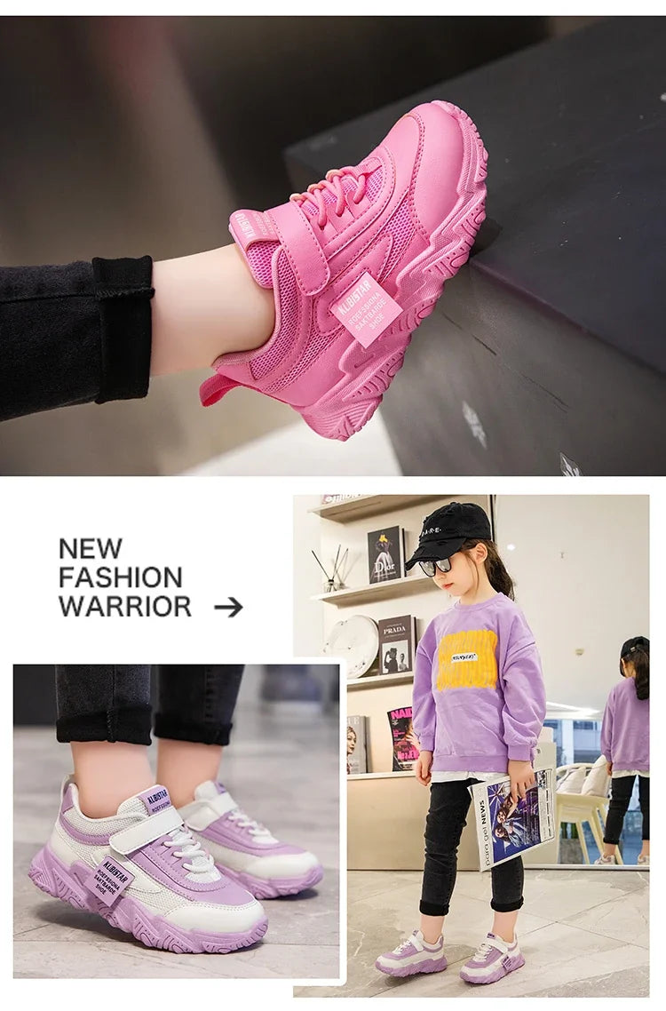 2024 New Versatile Soft Breatheable Hook & Loop White Boys and Girls Children Sneakers Cute Korean Style Uniform School Shoes
