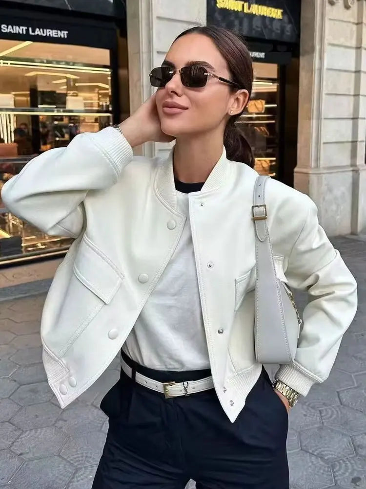 Women Fashion With Pockets Bomber Jacket Coats Vintage Long Sleeve Front Button Casual Female Outerwear Chic Tops.