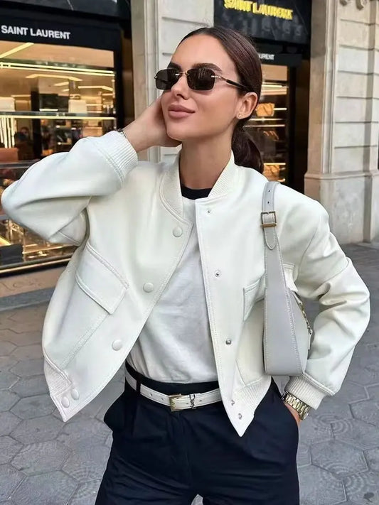 Women Fashion With Pockets Bomber Jacket Coats Vintage Long Sleeve Front Button Casual Female Outerwear Chic Tops.