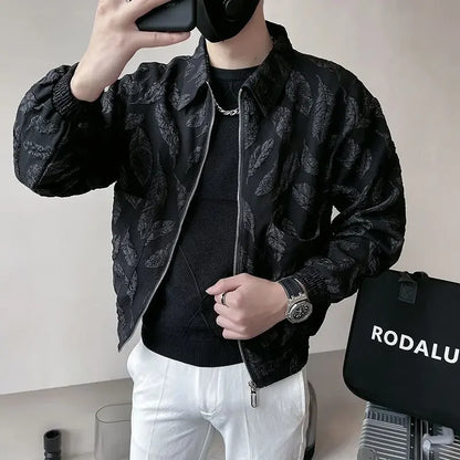 Man Coat Spring Autumn Black Jacket for Men Printed Zip V Clothing Fashion 2024 High Quality Cold Stylish Casual Luxury Designer