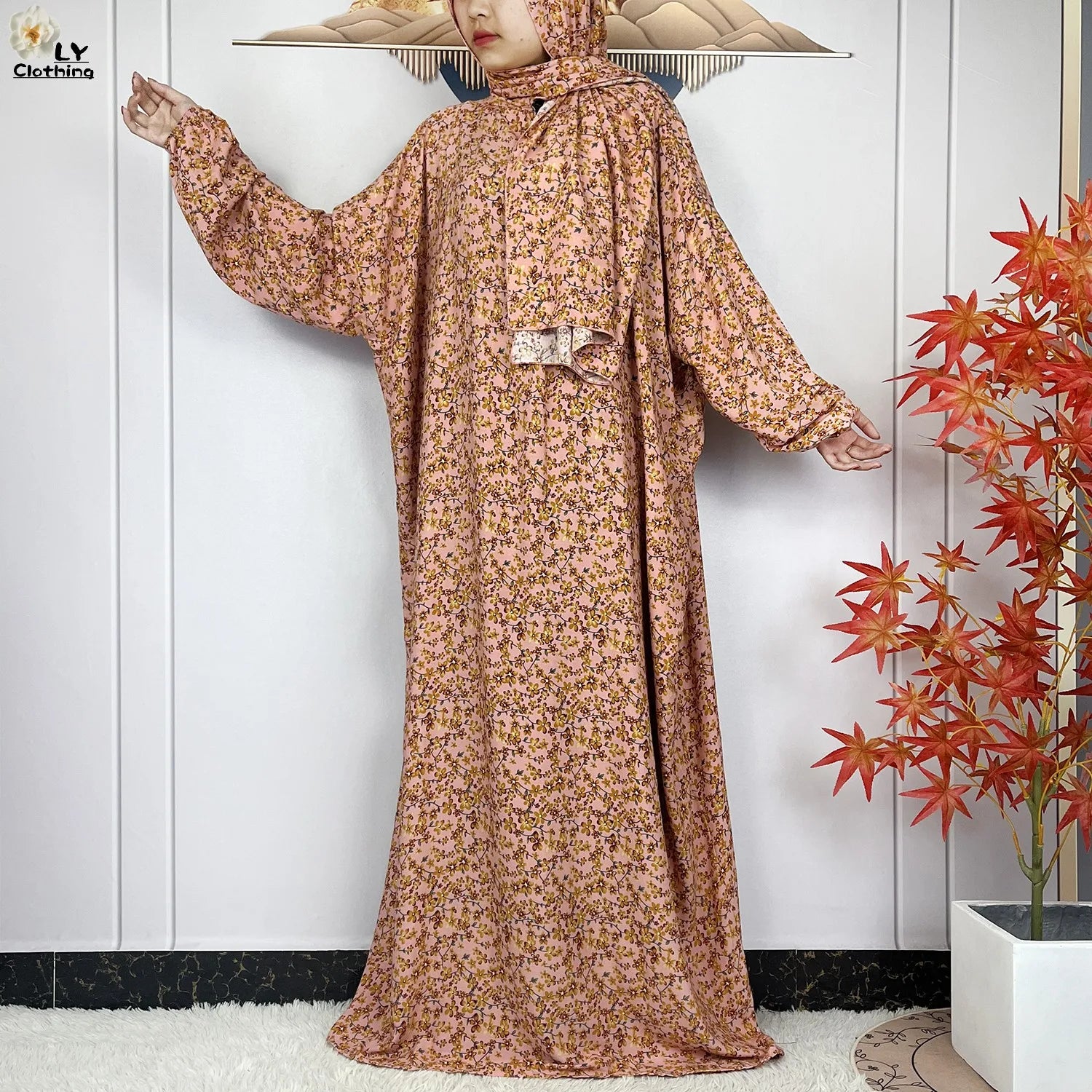 New Muslim Long Sleeved Cotton For Women Ramadan Prayer Turkey Middle East Femme Robe Floral Loose African Abaya Dress Scarfs.