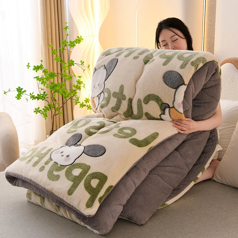 1Pc Snowflake Velvet Skin-Friendly Milk Velvet Quilt Quilt Core Suitable for Bedroom Apartment Winter Thickeneded Warm Comfortable Fashion Print Ins Style 1.5/1.8/2/2.2m Bed.