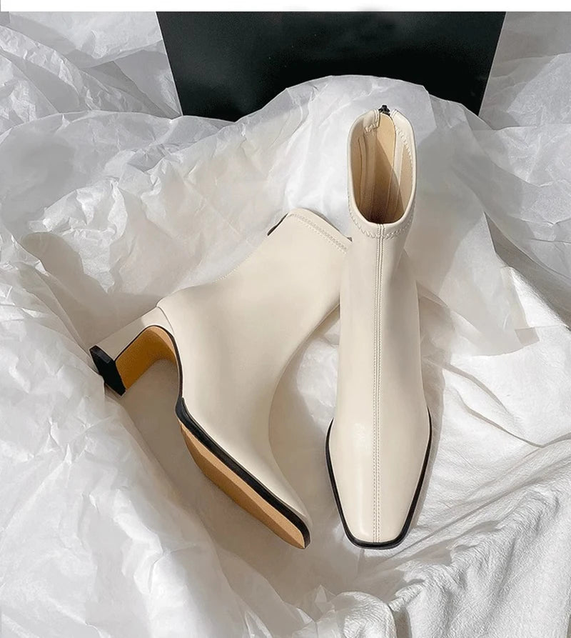 Vintage Warm Cotton Women Ankle Boots Fashion Elegant Square Toe Shoes Autumn Winter Thick Heel Women's Short Booties.