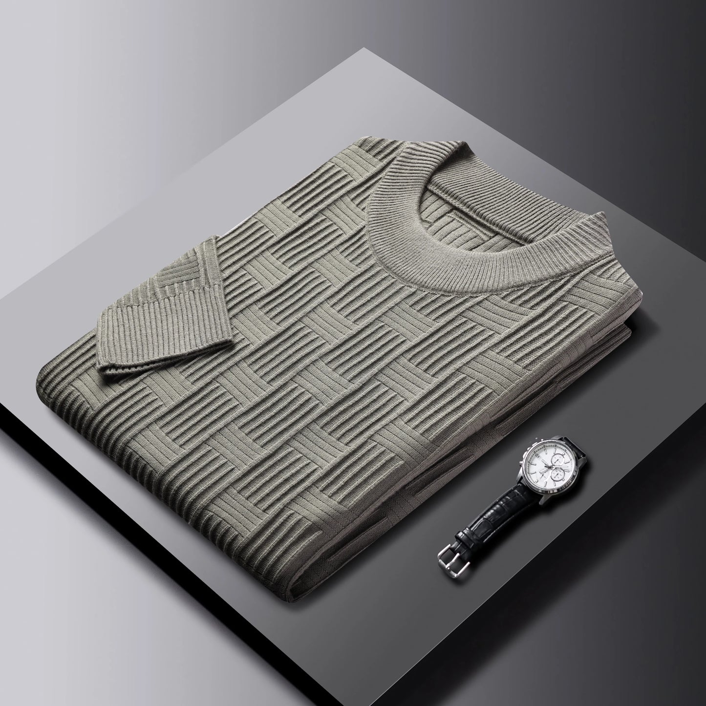 Luxury high-quality round neck exquisite plaid knitted sweater men's autumn and winter new casual warm comfortable pullover.