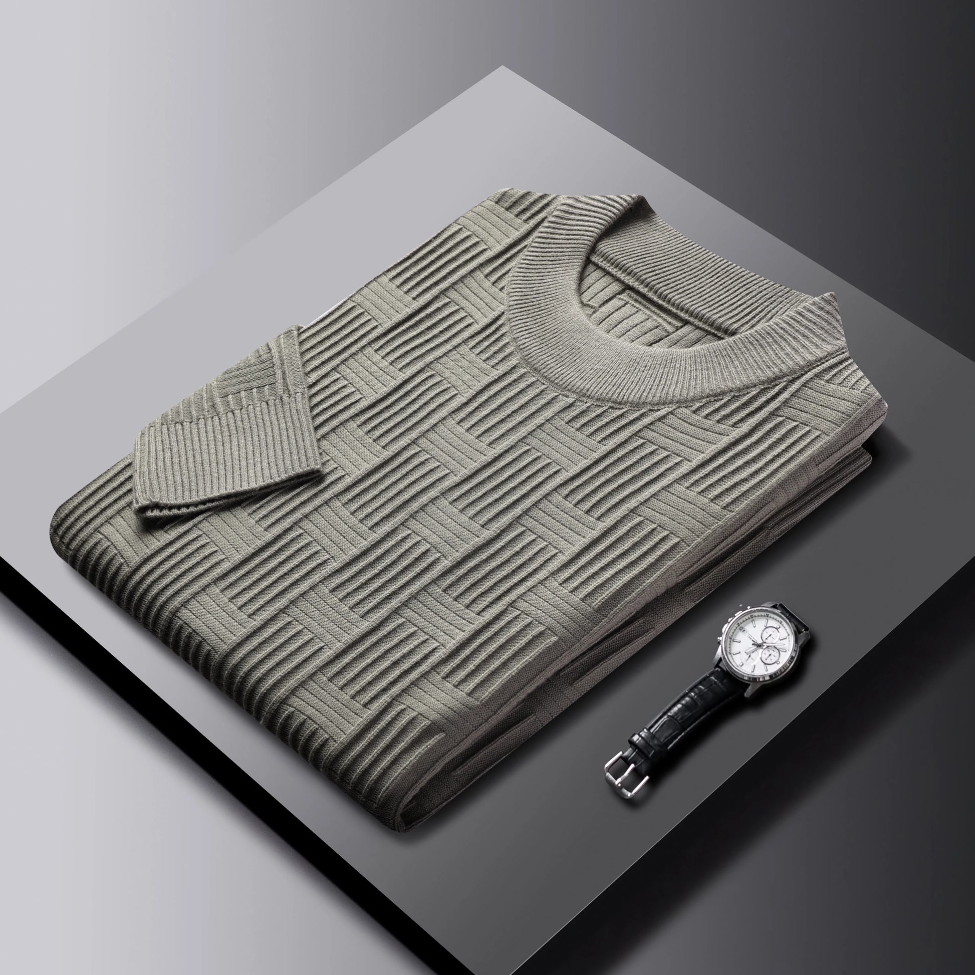 Luxury high-quality round neck exquisite plaid knitted sweater men's autumn and winter new casual warm comfortable pullover.