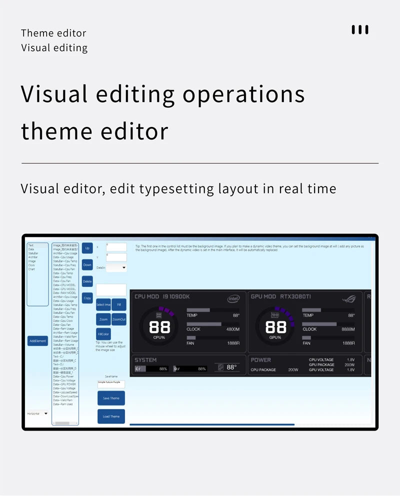 TURZX 8.8 Inch USB Secondary Screen Type-C Desktop Extended Display TF Card Play 1920*480 IPS LCD CPU RAM GPU Monitor NO AIDA64.
