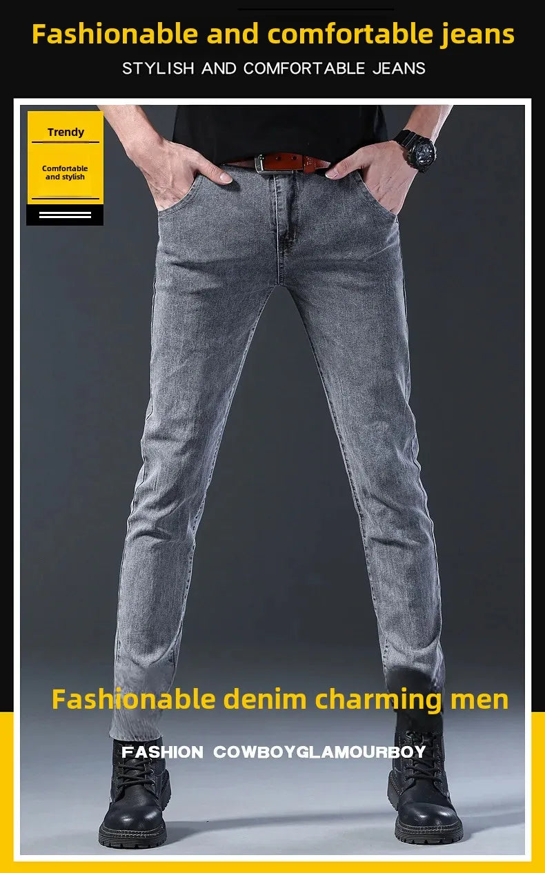 Frühling Herbst Xintang Denim Jeans Herren Slim Fit Casual Trendy Modische Alltagskleidung Blau Gerade Bein Hosen Elastische Taille.