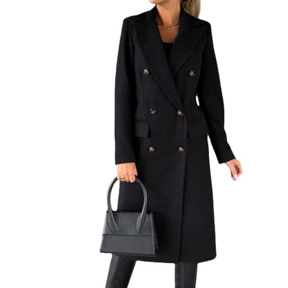 Damen-Mantel aus Wollmischung, langärmelig, zweireihig, Jacken, Mantel mit Tasche, warmer Winter-Trenchcoat, Oberbekleidung