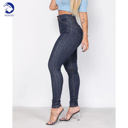 Women's Elastic Pencil Pants 2024 High Waisted Casual Trousers Slimming Streetwear Female Push Up Fashion Skinny Denim Jeans.