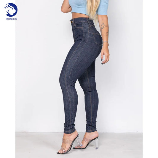 Women's Elastic Pencil Pants 2024 High Waisted Casual Trousers Slimming Streetwear Female Push Up Fashion Skinny Denim Jeans.
