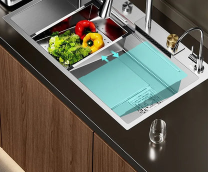 304 Stainless Steel Sink Waterfall Large Single Slot Kitchen Sink Vegetable Sink Stainless Steel Sink Household Sink