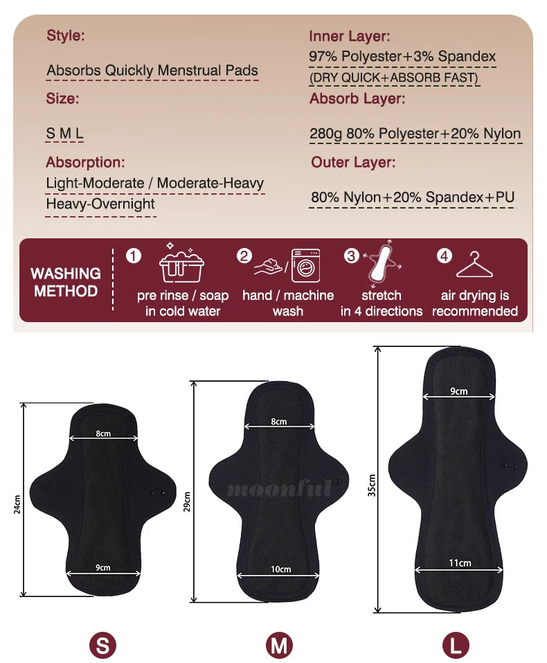 Reusable Menstrual Pads Women Large Washable Seamless Sanitary Napkin Thin No-slip Reusable Sanitary Towel Absorbent Pad Panties.