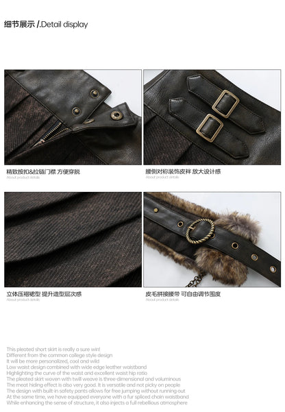 Lautaro Spring Summer Cool Washed Distressed Soft Pu Leather Mini Pleated Skirt Women High Waist Belt Luxury Designer Clothes.