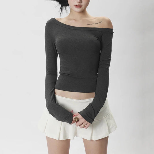 Women One Shoulder Long Sleeve Fitted Top.