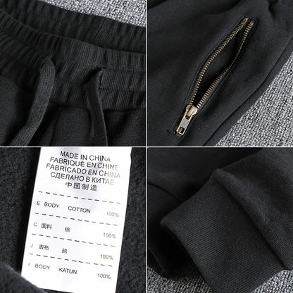 Autumn Winter American Retro Thick Sweatpants With Velvet Men's Pure Cotton Washed Heavyweight Knitted Sports Ankle-tied Pants.