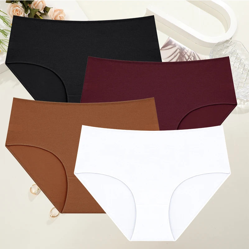 4Pcs/Set Comfort Cotton Panties Women High Waist Briefs Seamless Underwear Breathable Underpants Plus Size Panty S-2XL Intimates