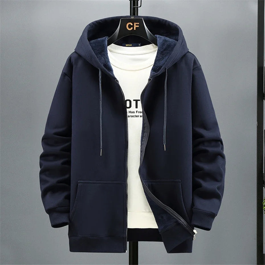 Big Size Hoodie Men Hood Long Sleeve Sweatshirt Male Zip-up Loose Cotton Fleece-lined Casual Top Zipper Large Fat Plus 10XL 12XL