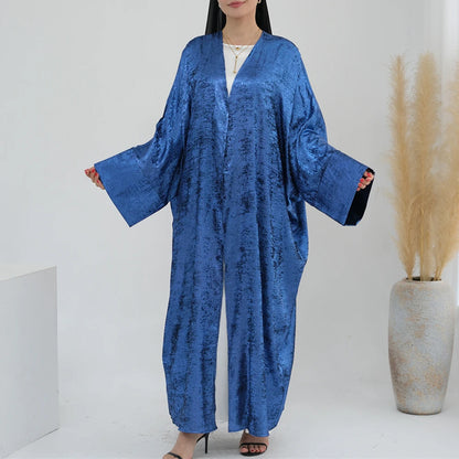 Ramadan Shiny Satin Open Kimono Abaya Dubai Luxury 2025 Muslim Kaftan Dress Abayas For Women Islam Clothing Robe Femme Musulmane