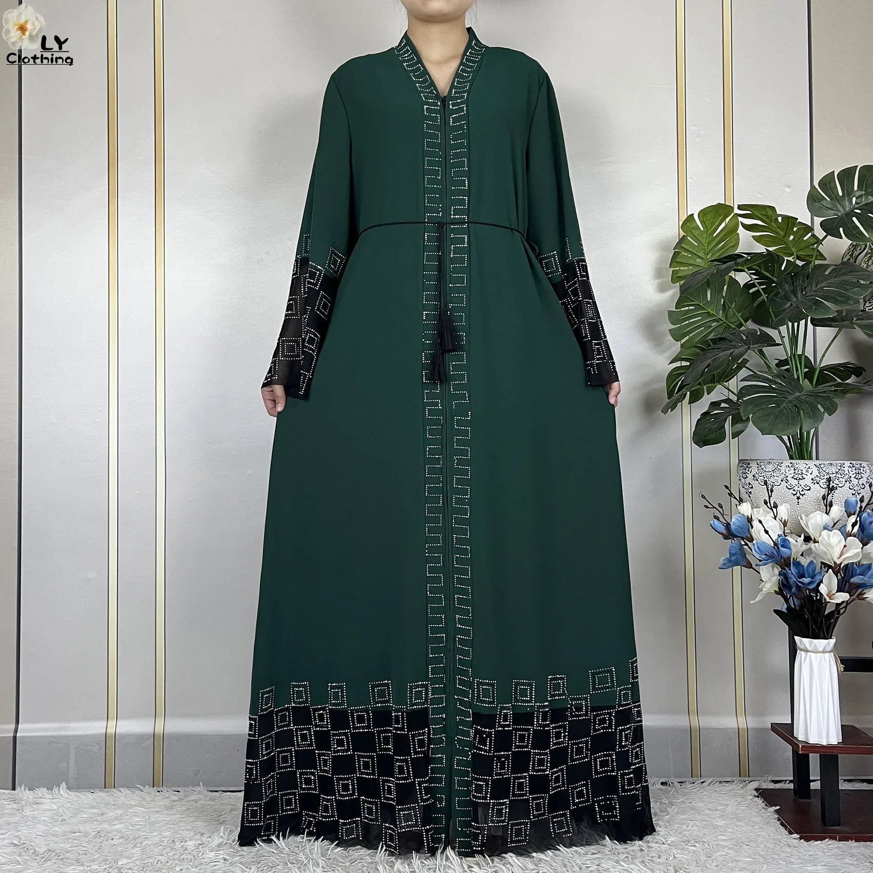 2024 For Women Elegant Dresses Dubai Party Outfits Long Sleeved Chiffon Dashiki Muslim Women Robe Open African Abaya Clothing.