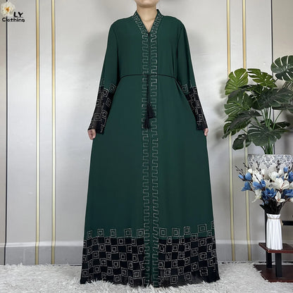 2024 For Women Elegant Dresses Dubai Party Outfits Long Sleeved Chiffon Dashiki Muslim Women Robe Open African Abaya Clothing.
