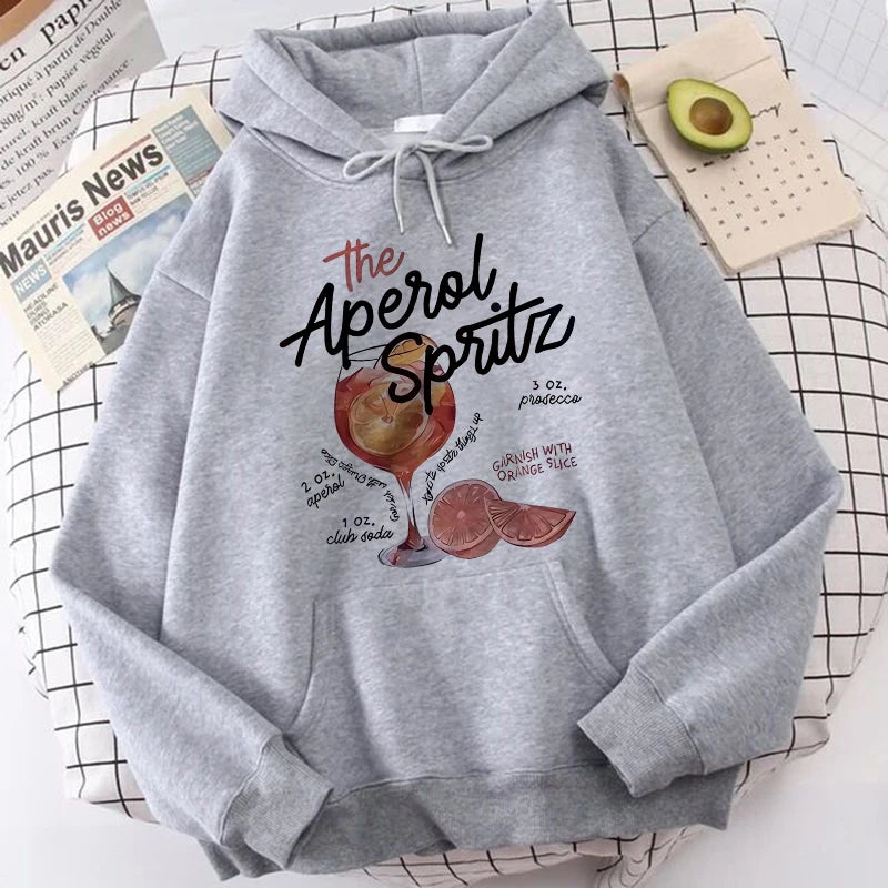 Aperol Spritz Retro Cocktail Graphic Hoodies Women Cute Alcohol Drink Hooded Autumn Winter Printed Sweatshirt Vintage Clothing.