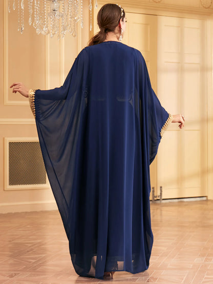 Ramadan Sequins Dubai Abayas Arab Tunics Batwing Sleeve Dresses For Women Gala Two pieces Moroccan Elegant Kebaya.